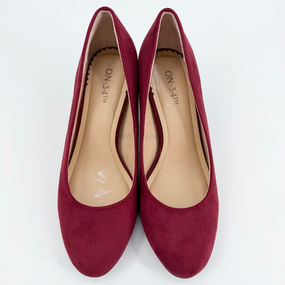 ON 34TH Burgundy Faux Suede Block Heel Pumps Women’s Size 6M Round Toe Office
